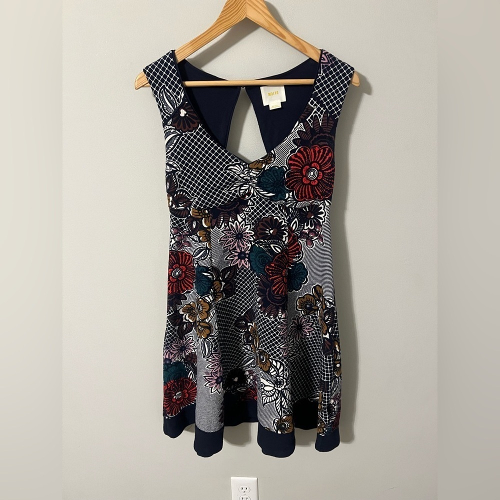 Anthropologie Maeve Fairchild Flared Dress Blue Motif Small
